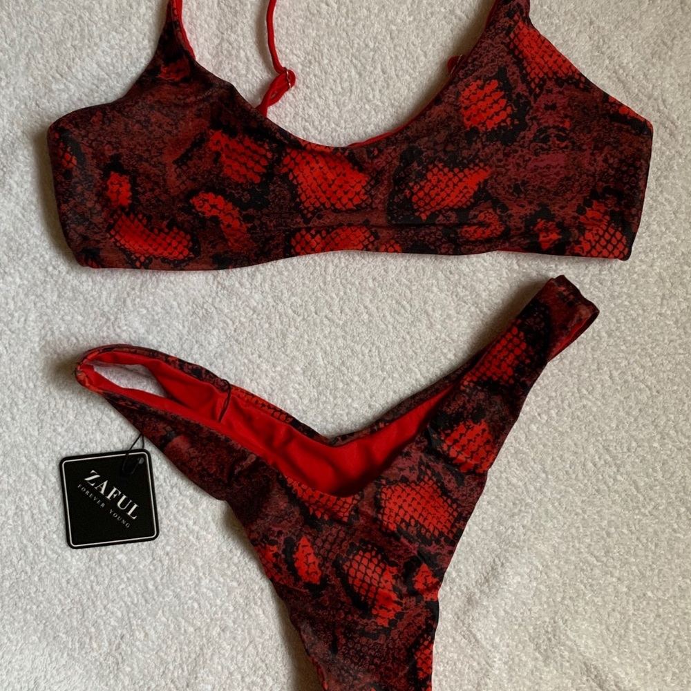 ZaFul Red Snakeskin Bikini NWT L